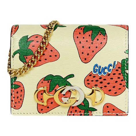 Gucci NEW Zumi Strawberry Print Card Case Wallet .